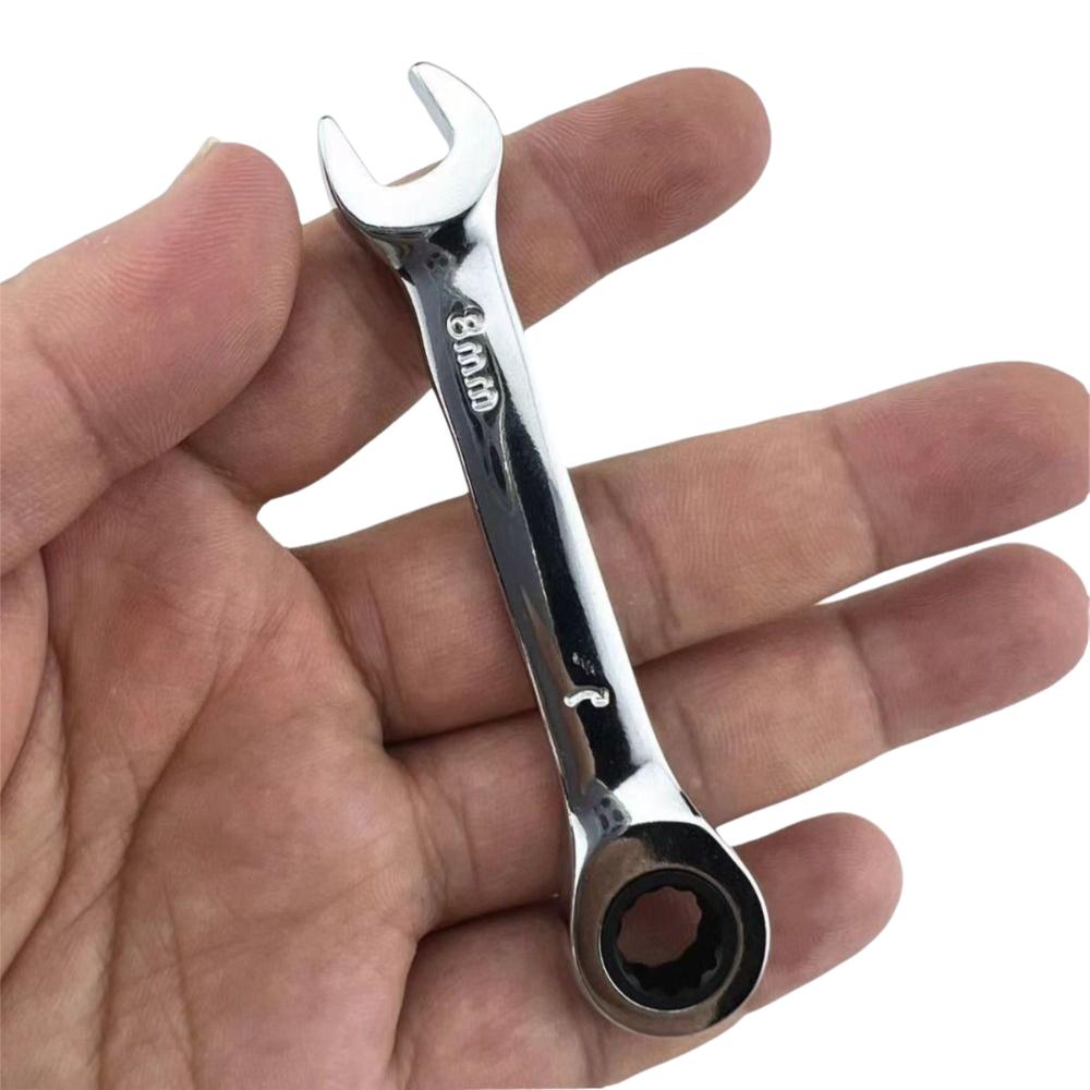 CR-V Steel Stubby Ratcheting Combination Wrench 8mm-17mm Ratcheting Spanner  Auto Repair