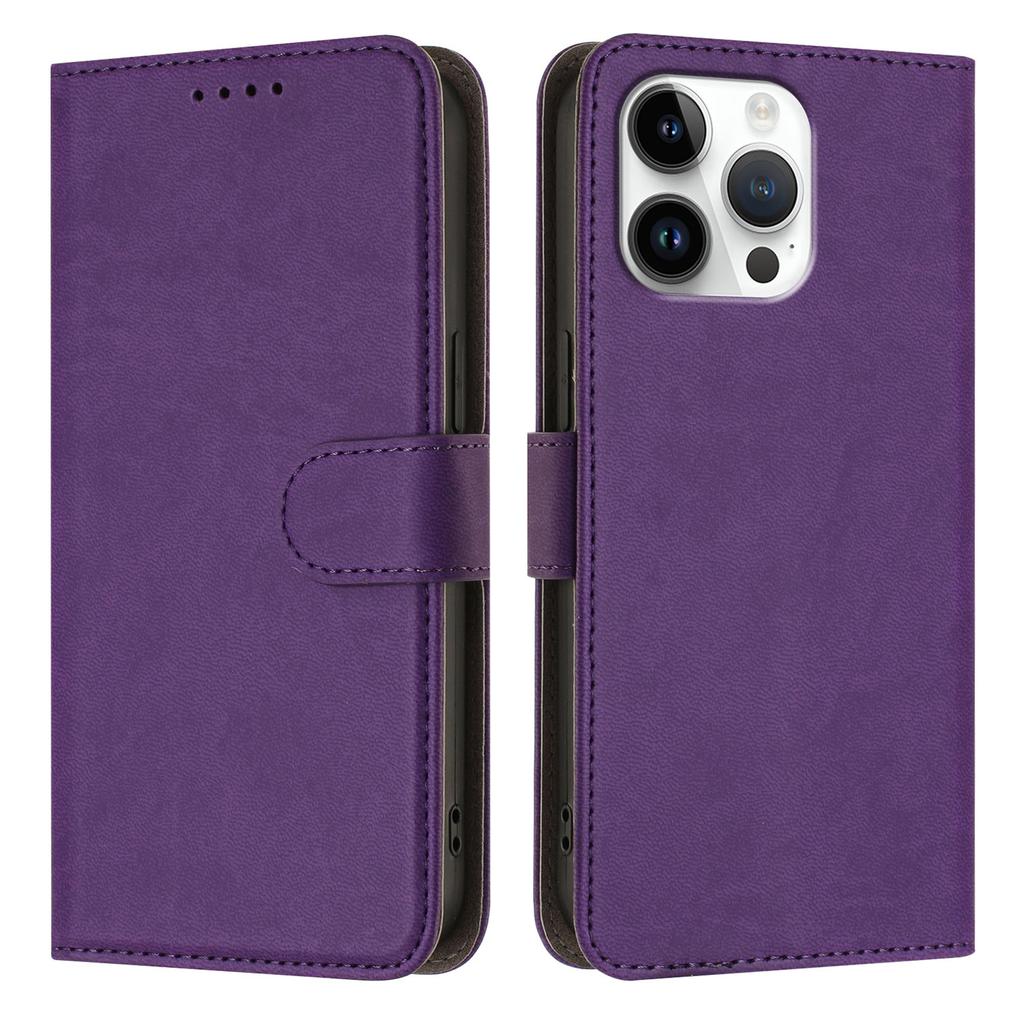 For iPhone 16 Pro Max Leather Case Solid Color Phone Cover with Wallet