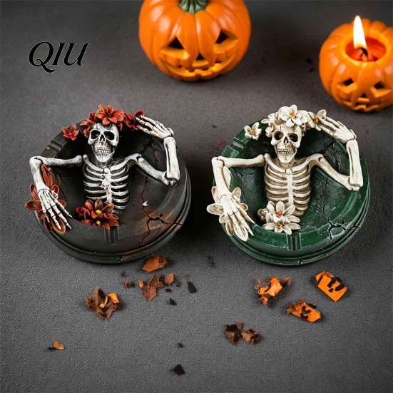 Heavy Duty Windproof Ash Tray Resin Flower Skull Ashtray, Decorative for Home Vintage Style Holder Office, Gothic Desktop Art Ornament Indoor