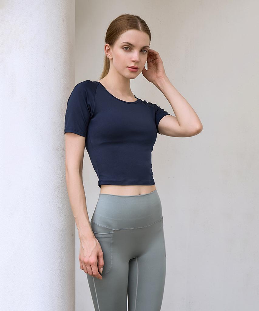 NOKJOK Slender Crop Short Sleeve Tee Running Yoga Wear Pilates Wear (Type A)