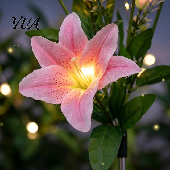 Artificial Flower Solar Lights 2Pcs Lights, Lily Bamboo Wisteria Garden Stake Decorative Stakes for Lawn Powered Firefly Waterproof Pathway