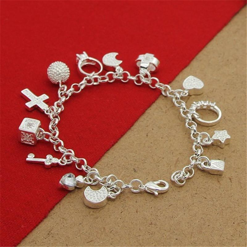 High Quality 925 Sterling Silver Bracelet with Multiple Pendant Zircon Bracelets for Women'S Party Charm Jewelry Gift