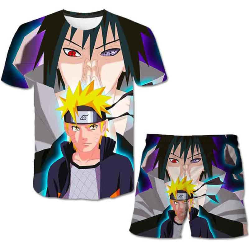Модная 3D одежда, детский комплект из 2 предметов с принтом Наруто + шорты, брючная одежда, одежда для детей 4–14 лет, костюм с короткими рукавами для мальчиков, наряд
