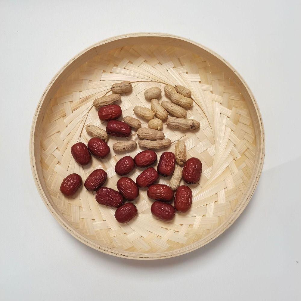 Плоская корзина ручной работы 18 см бамбуковый поднос для хранения DIY плетеная бамбуковая тарелка для хранения продуктов