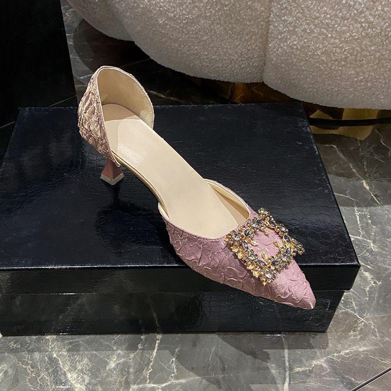 Fashion Temperament Celebrity Women's High Heels 2025 Spring and Summer New Small Fragrant Style Square Buckle Pointed Single Shoes High Heels Women