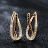 Creative White Crystal Black Zircon Earrings for Women Luxury Gold Color Clip On Earrings Wedding Party Jewelry