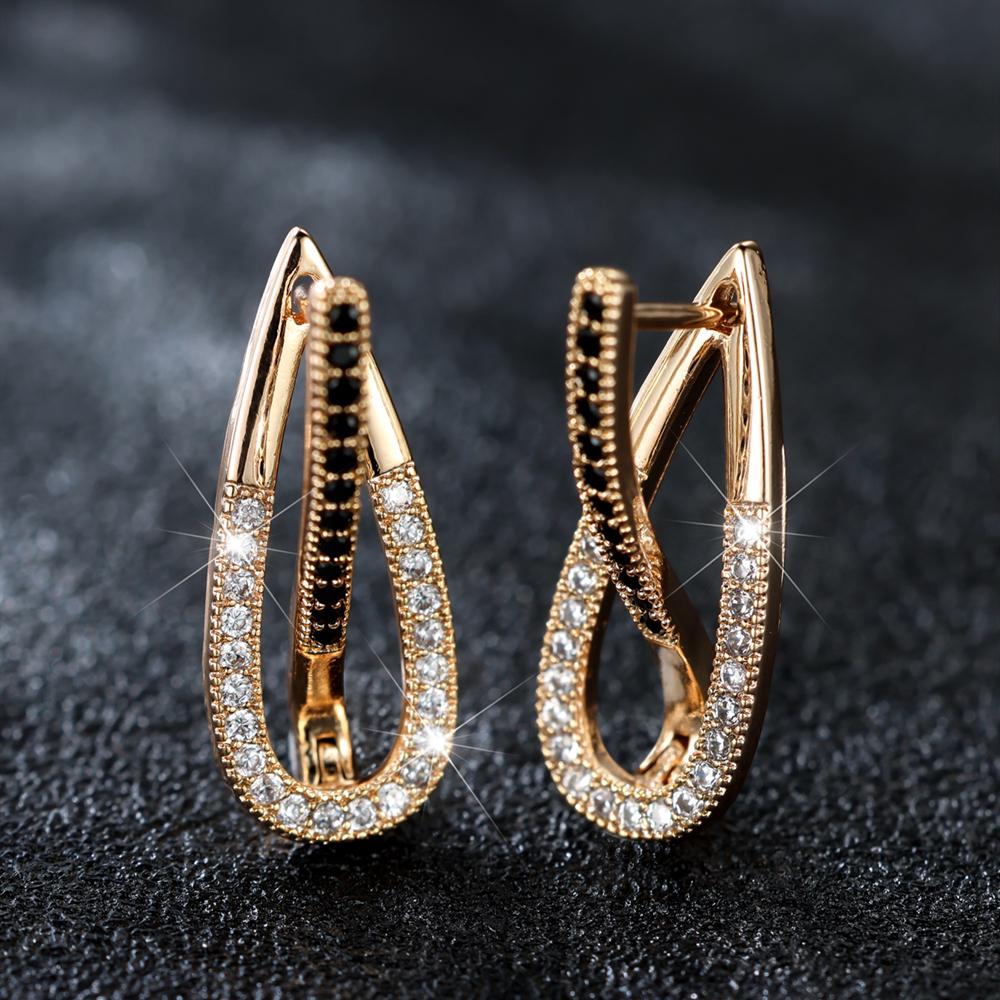 Creative White Crystal Black Zircon Earrings for Women Luxury Gold Color Clip On Earrings Wedding Party Jewelry