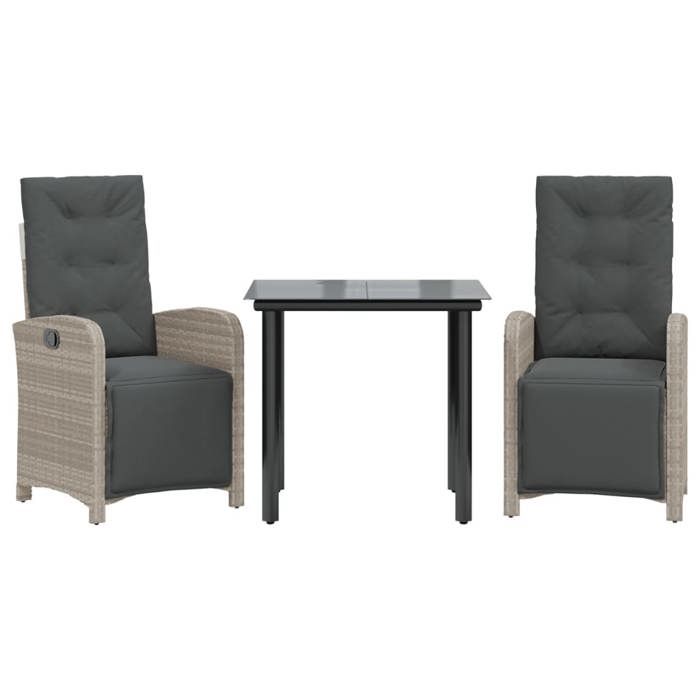 VidaXL Ensemble de Bistro avec Coussins 3 pcs, Chaises et Table de Patio, Meubles de Terrasse Extérieur, Moderne, Gris Clair 3212605