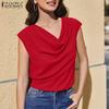 Womens Casual Swing Collar Solid Color Short Sleeve Blouse
