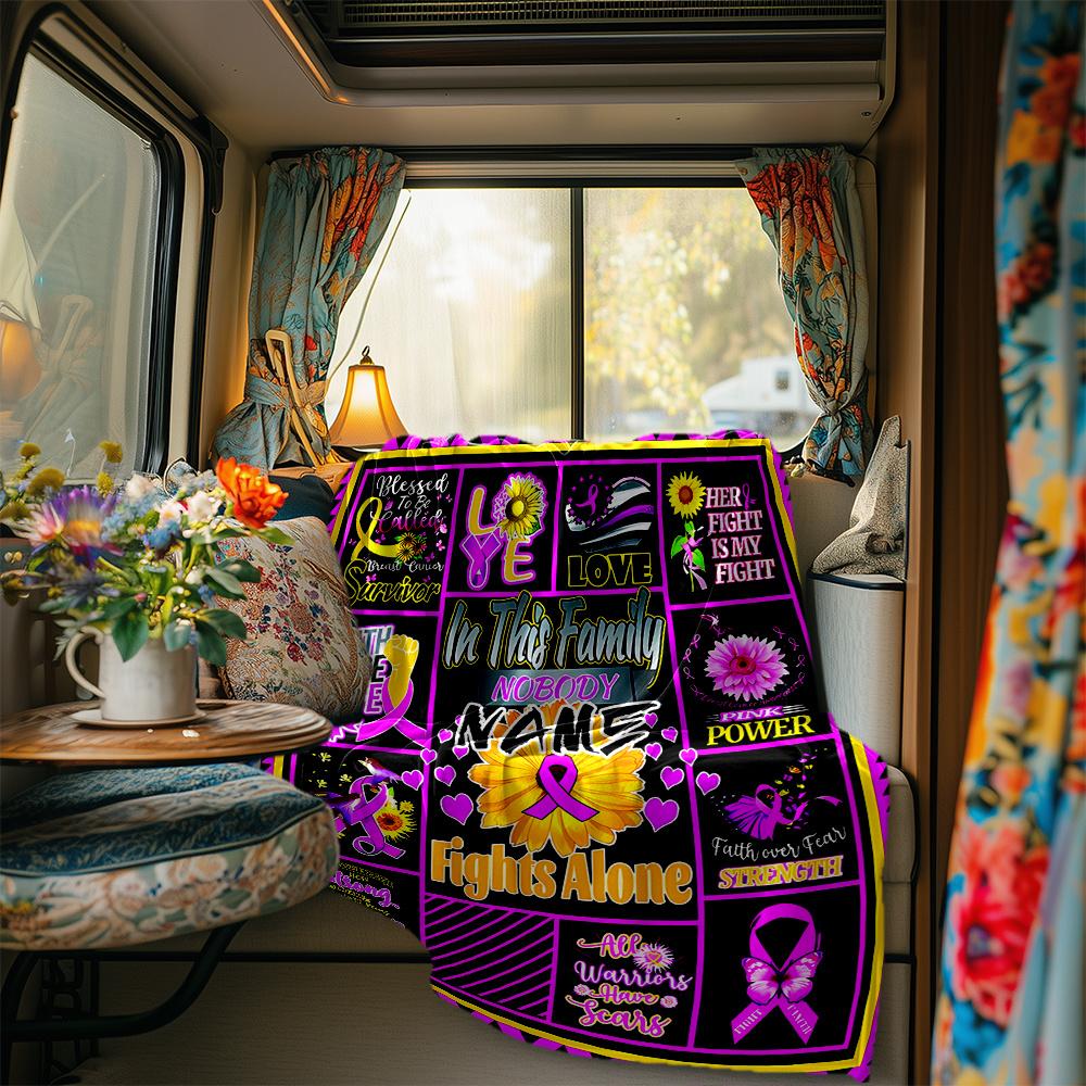 Breast Cancer Awareness Pink Ribbon Family Love Rv Blanketcustomize Your Name Lightweight Comfortable And Stylish Blanket For Rv Travel Bed Home Chair