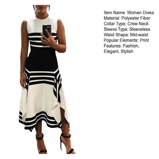 Женское платье макси без рукавов, летнее повседневное платье в полоску с высокой талией и круглым вырезом, струящееся длинное платье с разрезом и неровным подолом