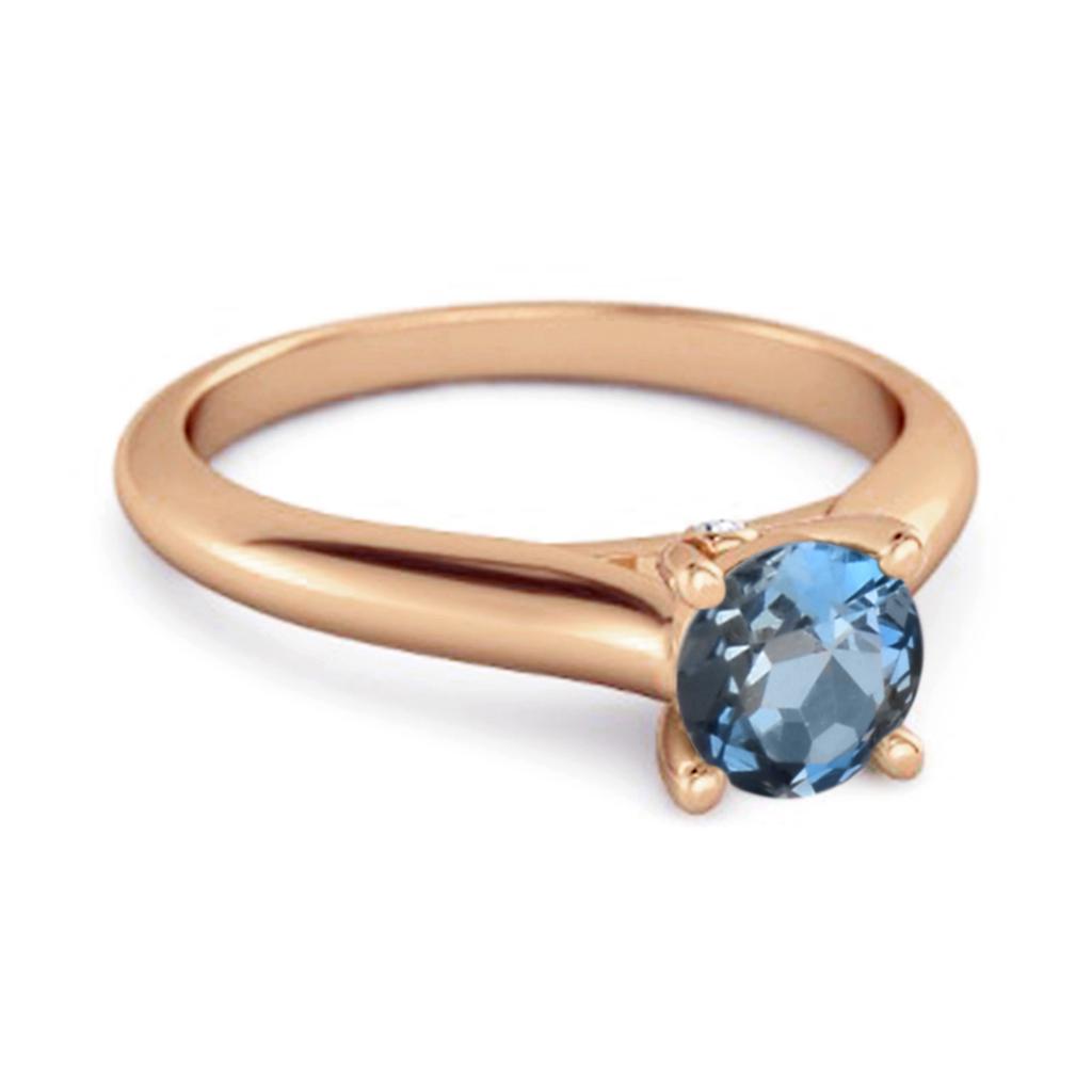 London Blue Topaz Round Solitaire Ring - 925 Sterling Silver Rose Gold Vermeil
