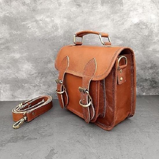 Vintage Leather Satchel Crossbody Bag Men Womenn Purse Wallet Handbag Messenger Sling Bags, 9 Inch Mini
