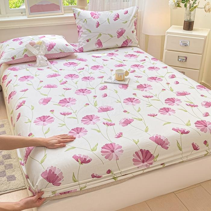 100%Cotton Bed Sheets Flower Printed Fitted Sheets for Bed Sábanas Para camaQueen/King Bed Sheet Cotton(without Pillowcase)
