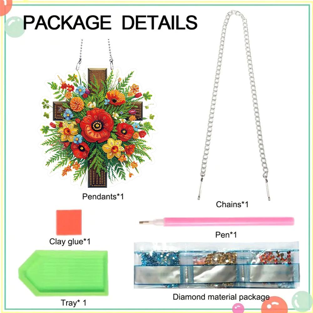 Acrylic Special Shaped Cross Flower Leaf Diamond Painting Hanging Ornaments Kit Rhinestone Diamond Art Window Pendants for Home