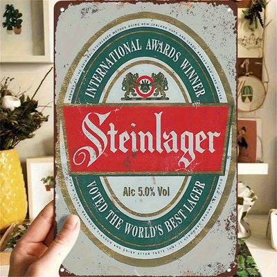 Металлическая вывеска пива Steinlager Винтажный плакат с изображением напитков Классическая этикетка алкоголя с рисунком 5% ABV Прочная настенная декорация Подходит