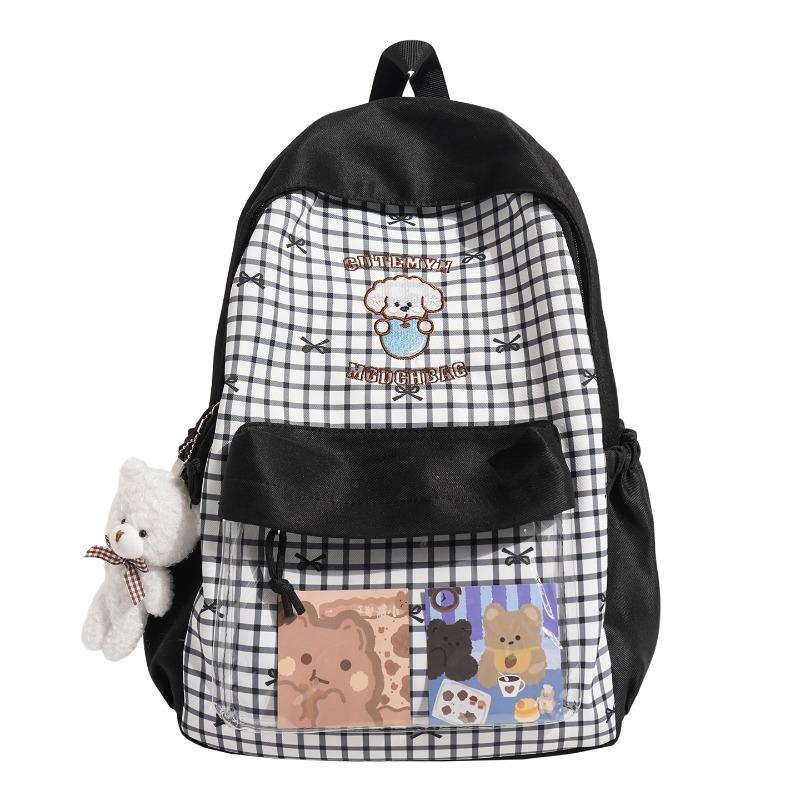 New large-capacity middle school student backpack high school student casual cute printed schoolbag plaid bag