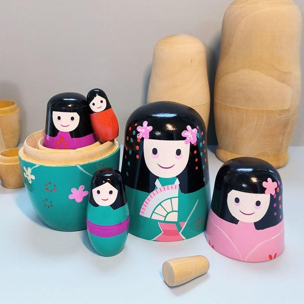 5 шт./компл. цветной рисунок для девочек, русская кукла, японская девушка, деревянные штабелируемые куклы, Рождество