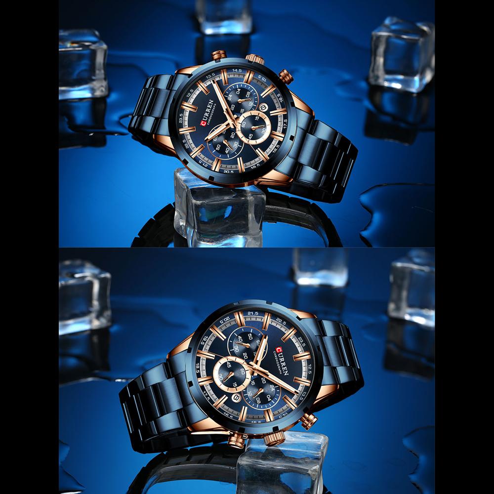 CURREN Luxury New Mens Stainless Steel Band Wristwatches for Men Casual Fashion Quartz Clock Mens Chronograph Watch with Date