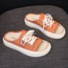 Мода 2025 Новые женские парусиновые тапочки Летние женские повседневные на толстой подошве На танкетке Женская обувь