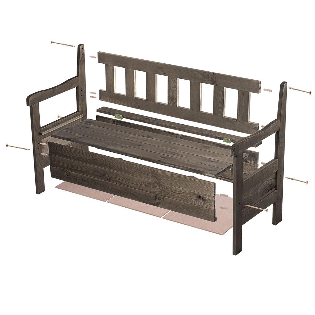 KADAX Wooden Garden Bench With Backrest 120cm With Box Terrace Balcony