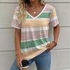 Summer Ladies Striped Printing Oversized T-Shirt Retro Fashion Casual Y2k V Collar Women Short-Sleeved T-Shirt