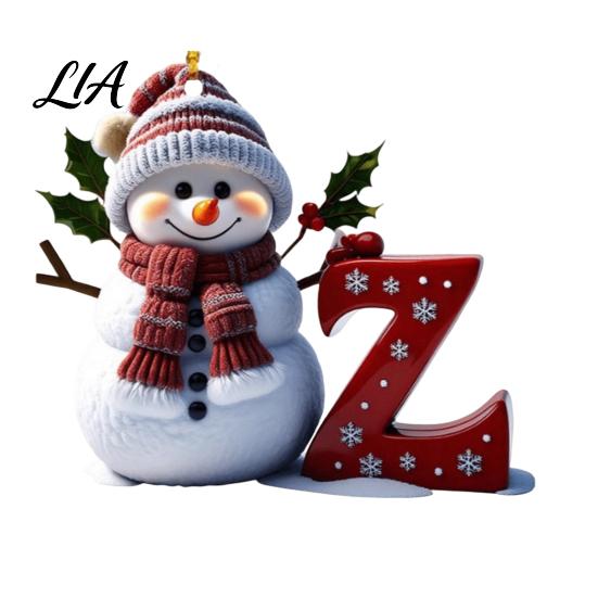 Custom Christmas Tree Decorations 2D Snowman Ornaments, Personalized Letter Ornaments for Tree, Initial Ornament, Ornament DIY Hanging Xmas