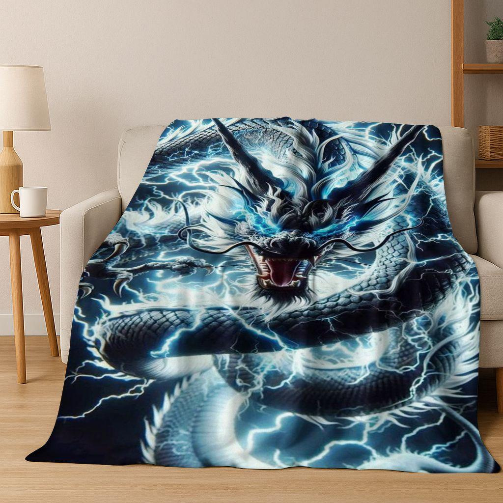 Magic Dragon Mythology Art Chinese Loong Cartoon Flannel Blanket,Cozy Soft Throw Blanket for Home Bedroom Bed Sofa Cover Kid