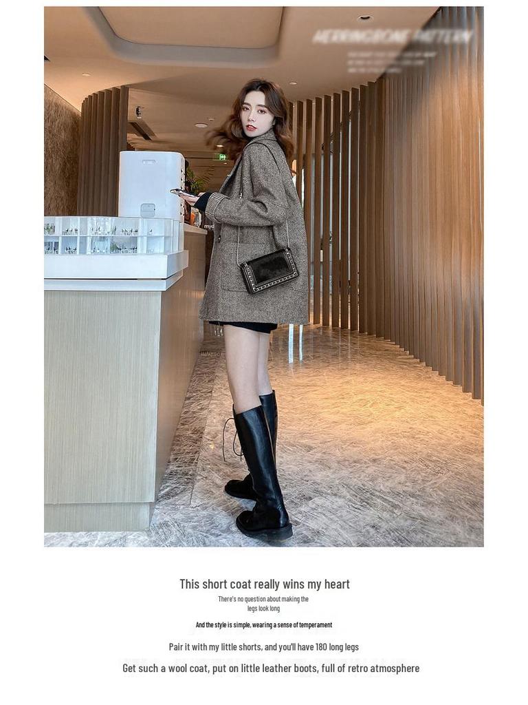 2024 Spring Women's Korean & British Style Woolen Slimming Casual Blazer