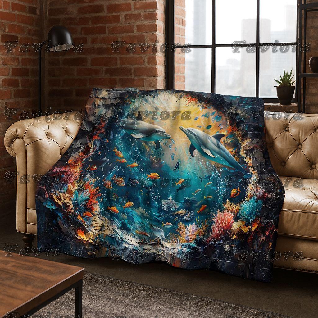 3D Illusion Sea Underwater World Dolphin 2026 New Flannel Blanket,Cozy Soft Throw Blanket for Home Bedroom Bed Sofa Cover Gift