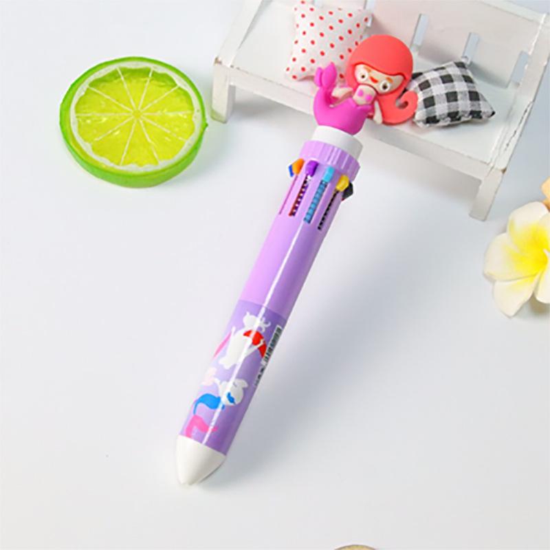 Cartoon Multi-Color Ballpoint Pen - 10 Colors for Cute Graffiti and Art, Ideal for Students