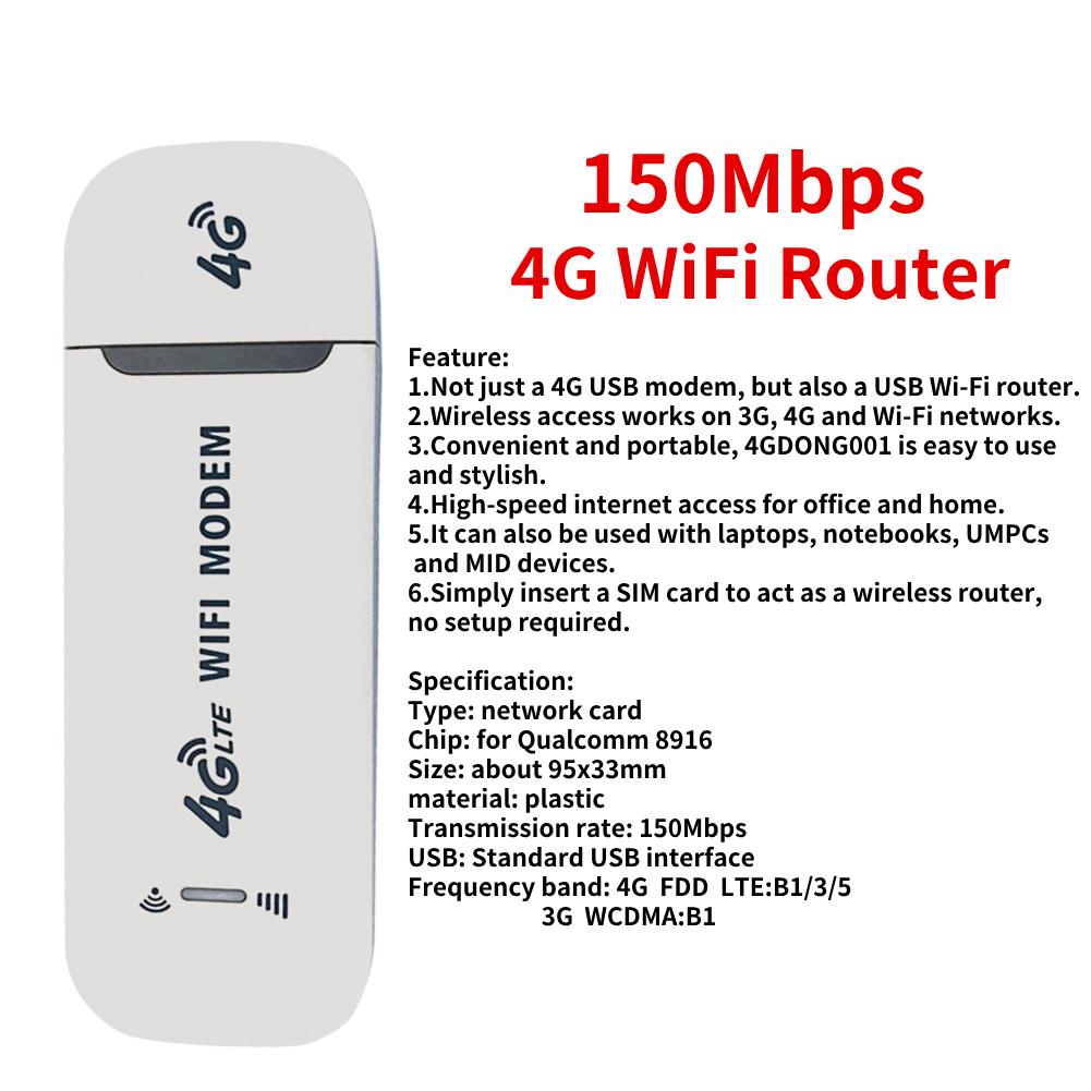 150Mbps 4G LTE Wireless Router USB Dongle Modem Stick Mobile Broadband Sim Card Wireless WiFi Adapter 4G Card Router Home Office