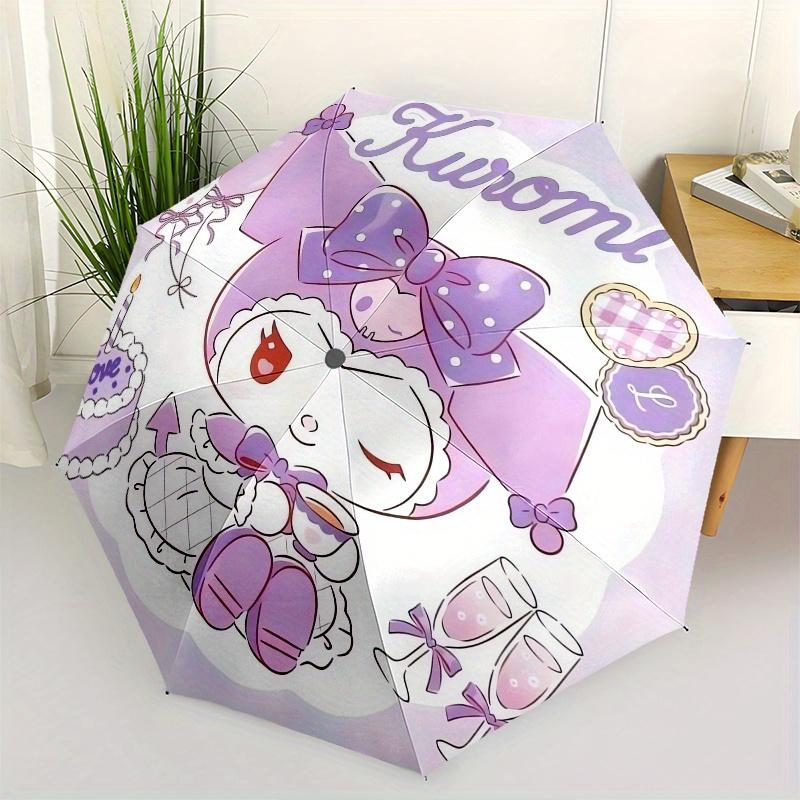 Kuromi,Sanrio Automatic Folding Umbrella-Simple 8-Rib Design, Bright Cartoon Pattern, Durable Iron Frame, Suitable For Travel, Outdoor, Beac