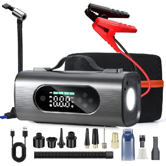 8 in 1 Portable Car Jump Starter with Air Compressor dual-use wireless Vacuum Cleaner 12V 150PSI Car Battery Jump Starter (S8)