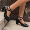 Q/Women's High Heel Single Shoes Spring/Summer New Style Elegant and Simple Solid Color Thick Heel Large Low Top Shoes