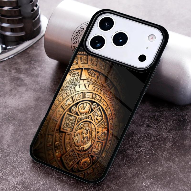 Mayan Calendar Wood Pattern Phone Case for iPhone 17 16 15 Pro Max Air 14 13 12 11 Plus Shockproof Capa Cover