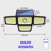 283 светодиодных солнечных уличных светильника, прожектор с датчиком движения, с дистанционным управлением и 5-метровым удлинителем, 3 режима, для патио, гаража