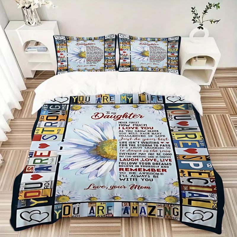 3pcs Daughter Love Quote Duvet Cover Set, Soft Comfortable Duvet Cover,Guest Room (1*Duvet Cover + 2*Pillowcase, Without Core) yy251104168