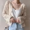 A Niche Sweet and Stylish Loose Fitting, Slimming Versatile Knitted Top with Lace Hook Flower Hollow Small Cardigan for Women