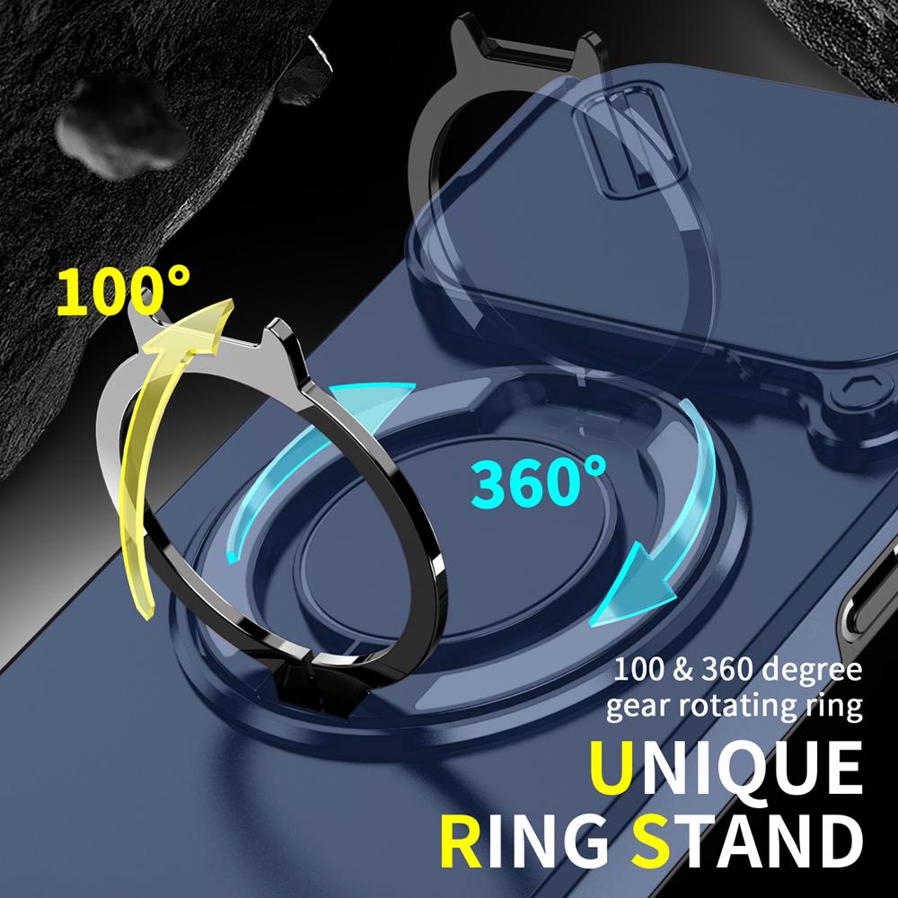 KEYSION Чехол для телефона с вращающейся на 360° подставкой-кольцом для iPhone 17 Pro Max Силикон+ПК Сдвижная защита камеры Магнитная противоударная крышка
