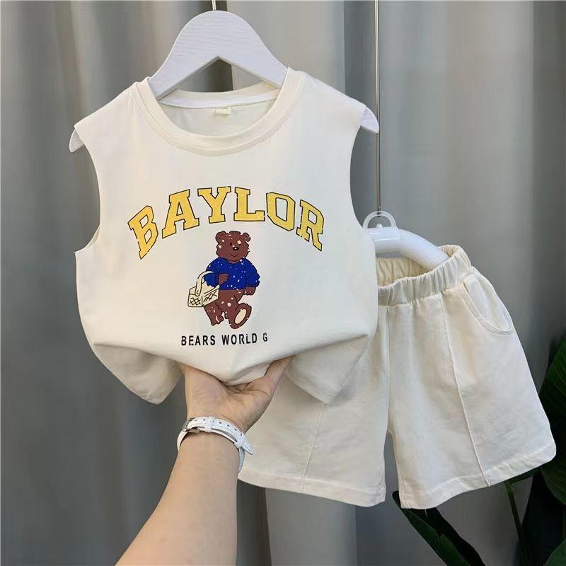 Детский летний комплект жилета для мальчиков, модная красная одежда в сетку для малышей, детский модный комплект из двух предметов, детская одежда