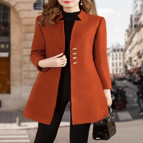 Женское осенне-зимнее шерстяное пальто средней длины с зубчатым воротником и длинными рукавами, однобортное облегающее женское пальто, однотонное пальто