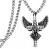 Vintage Oxidized Copper Owl Cross Pendant Necklace With Pearl Chain Geometric Statement Jewelry Unisex Party Wear