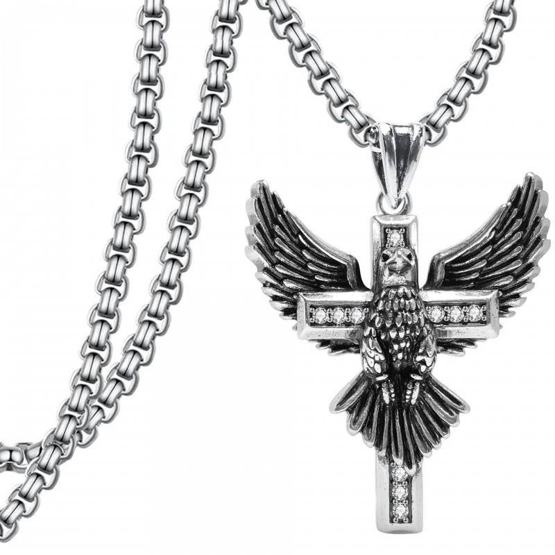 Vintage Oxidized Copper Owl Cross Pendant Necklace With Pearl Chain Geometric Statement Jewelry Unisex Party Wear