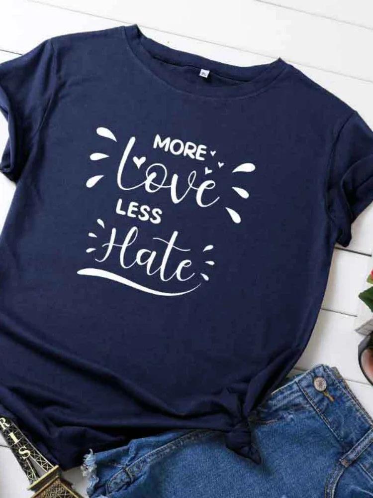 Больше любви меньше ненависти с принтом букв женская футболка с коротким рукавом и круглым вырезом свободная женская футболка женская футболка топы женские футболки