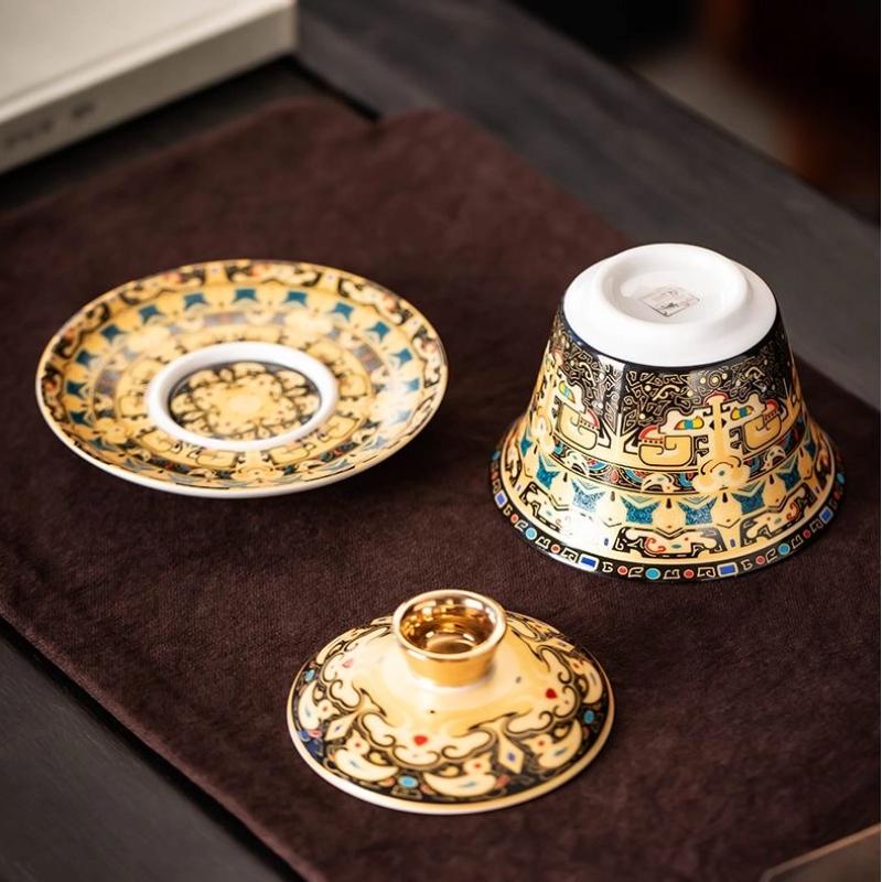 Гайвань с парящей крышкой 360° – Нефритовый фарфор, трехкомпонентная китайская чайная чашка для заваривания гунфу