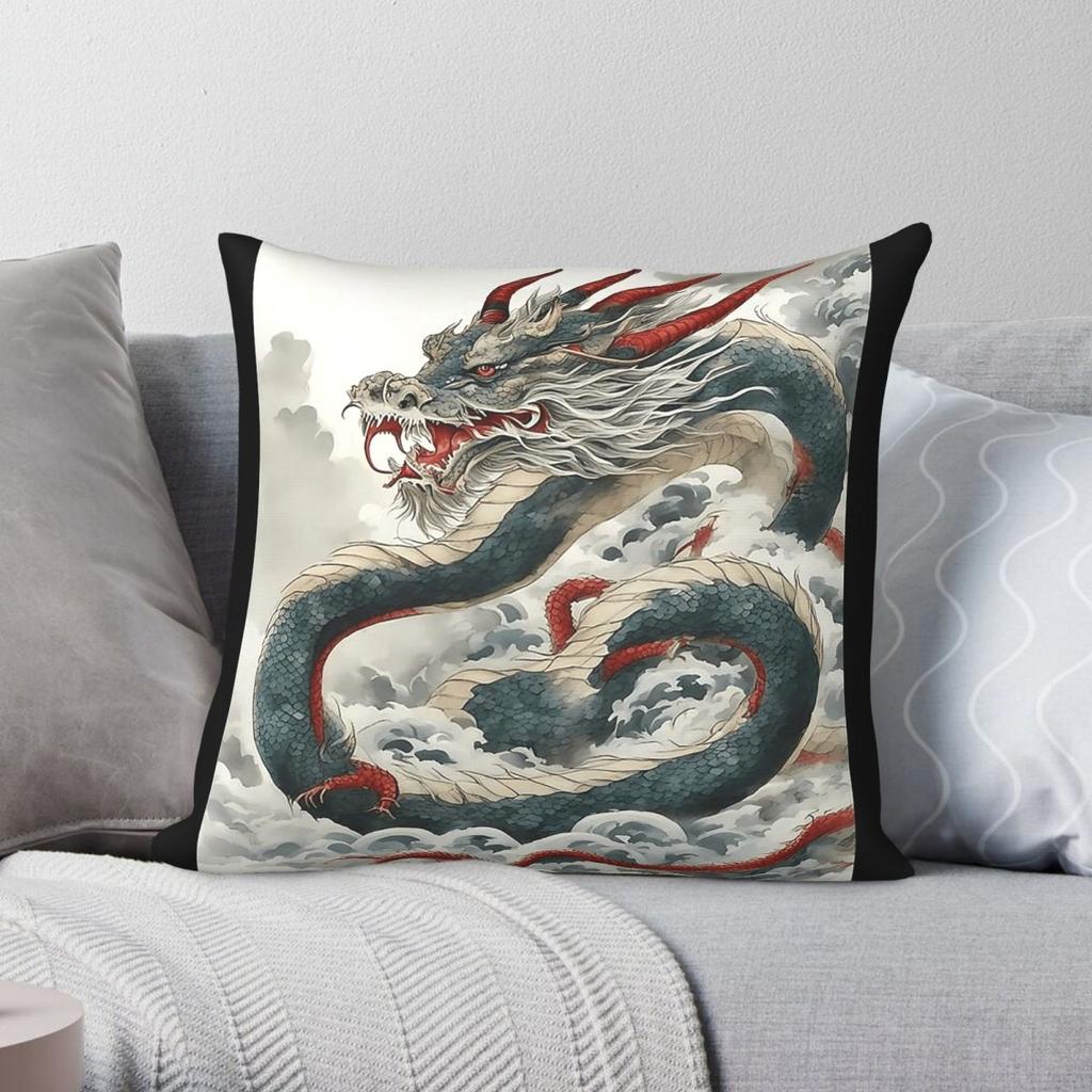 Zodiac Dragon Year Square Pillowcase Polyester Linen Velvet Printed Zip Decor Pillow Case Car Cushion Cover x