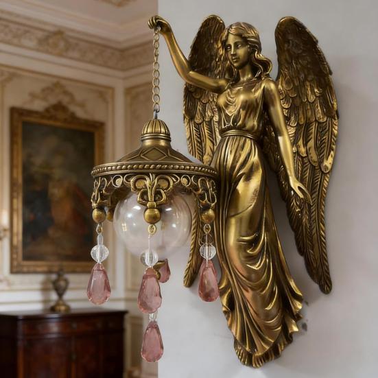 Винтажный настенный светильник Ангел Художественный для дома, офиса, гостиной, детской, спальни, Святой хранитель, статуэтка из смолы, настенный бра, декоративный ночник
