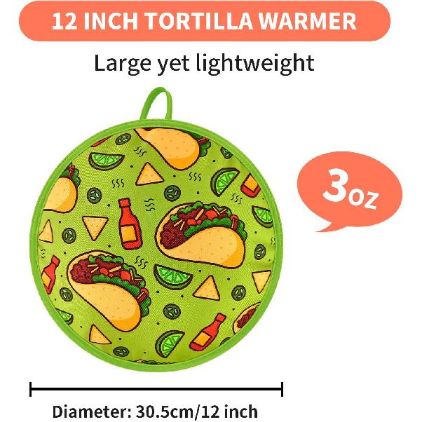 ABCKEY 12 Inch Tortilla Warmer Pouch, Zippered Fabric Tortilla Warmer to Keep Food Warm for Tortillas, Tacos, Naan and Pizza Rolls up to One Hour