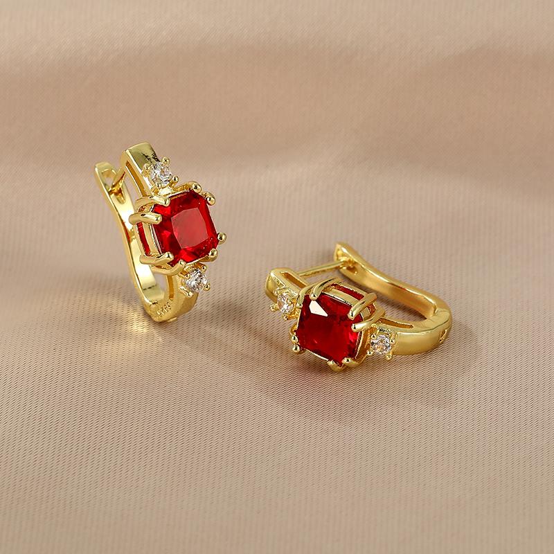 Stainless Steel Square Circle Earrings For Women  Gold Plated Zircon Hoop Earrings Trendy Aesthetic Jewelry Wedding Gift